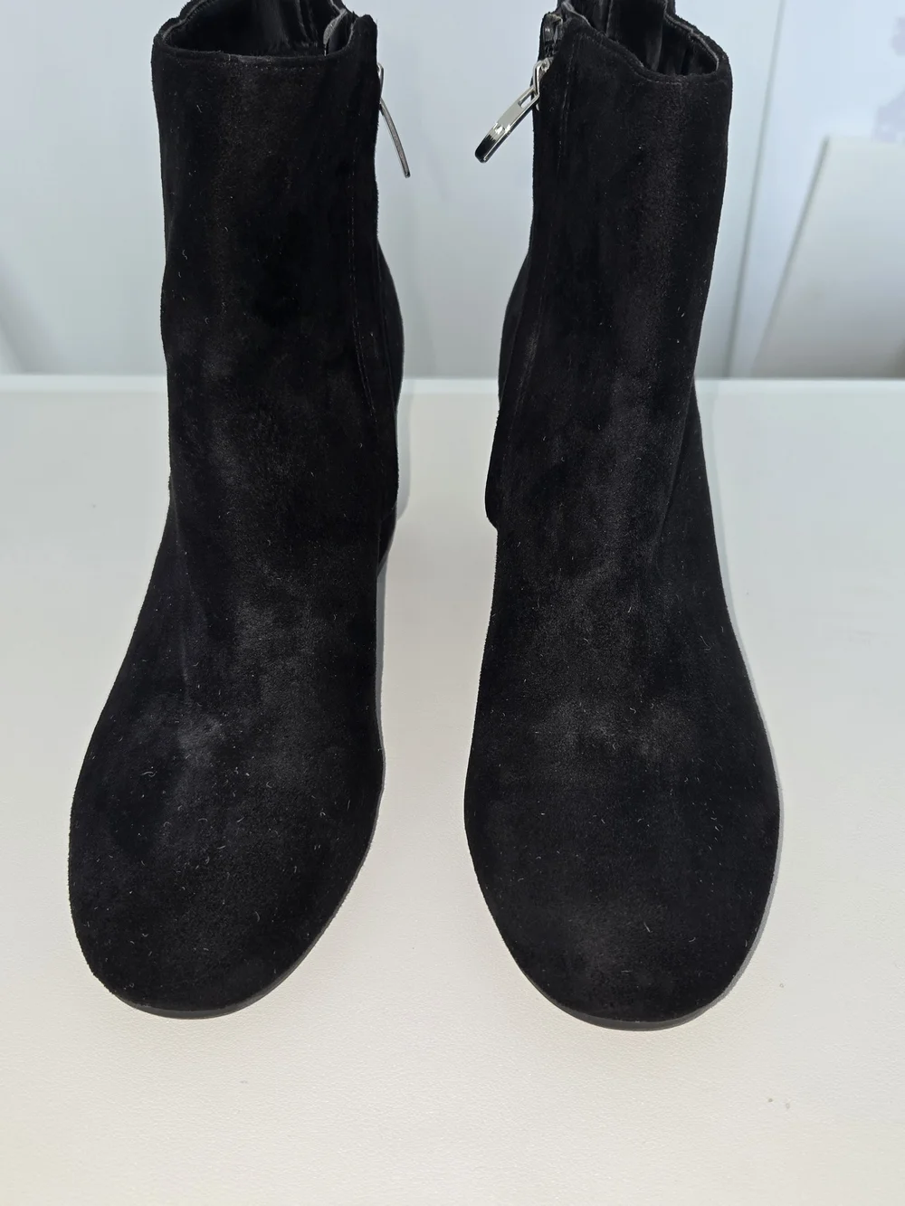 Marc Fisher Comfy Black Suede Ankle Booties with Side Zip - Size 8M 2.5 Heel
